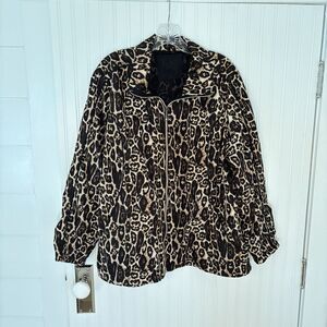 Activology Full Zip Jacket Windbreaker Leopard Print Mesh Lined Adjustable Sz L